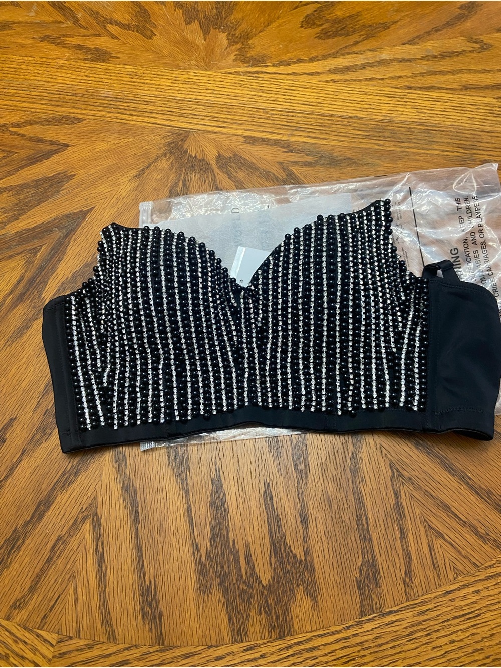 Black Embellished Strapless Bustier Bra
